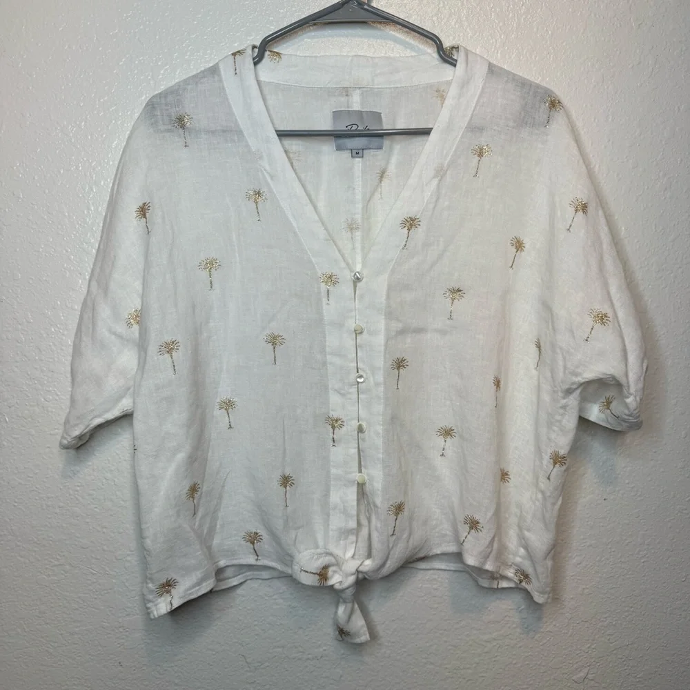 Rails Thea Golden Palms Tie Front Linen Blend Shirt Size Medium - Picture 1 of 8